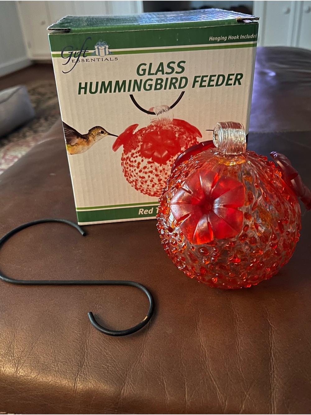 Essentials Red Textured Glass Hummingbird Feeder